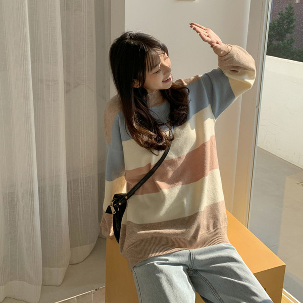 Pulover casual dama in dungi in doua culori