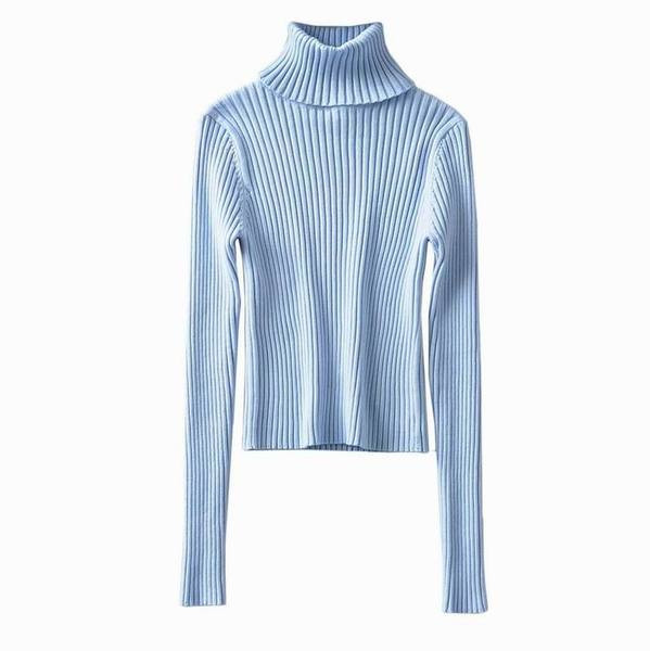 Modern női pulóver pólógallérral - testhezálló modell fehér, fekete és kék színekben