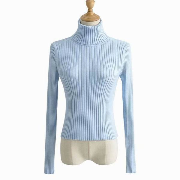 Modern női pulóver pólógallérral - testhezálló modell fehér, fekete és kék színekben