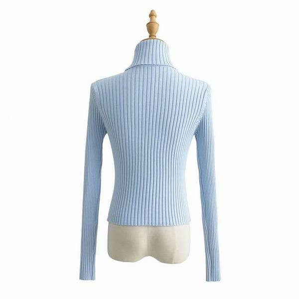 Modern női pulóver pólógallérral - testhezálló modell fehér, fekete és kék színekben