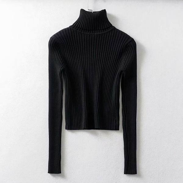 Modern női pulóver pólógallérral - testhezálló modell fehér, fekete és kék színekben