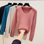 Pulover de dama cu nasturi si decolteu spitz in patru culori