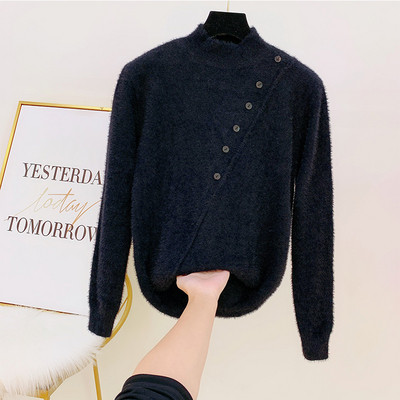 Női pehelypulóver gombokkal és alacsony gallérral több színben