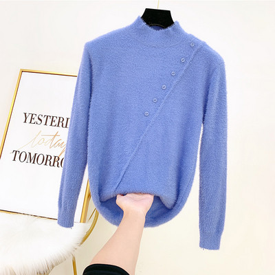 Női pehelypulóver gombokkal és alacsony gallérral több színben