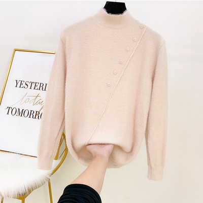 Női pehelypulóver gombokkal és alacsony gallérral több színben