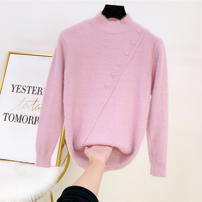 Női pehelypulóver gombokkal és alacsony gallérral több színben