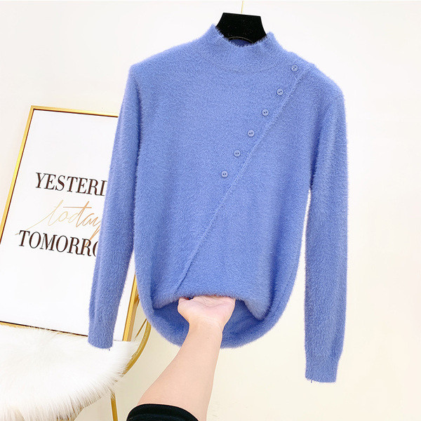 Női pehelypulóver gombokkal és alacsony gallérral több színben