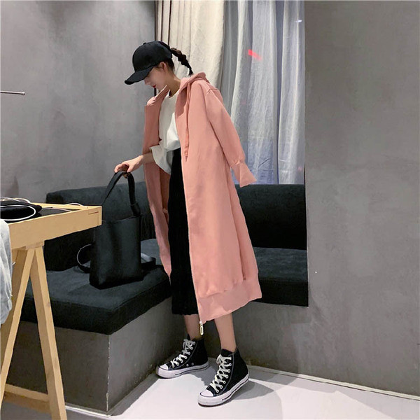 Hosszú sport-alkalmi kabát, rózsaszín kapucnival