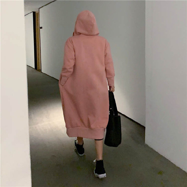 Hosszú sport-alkalmi kabát, rózsaszín kapucnival
