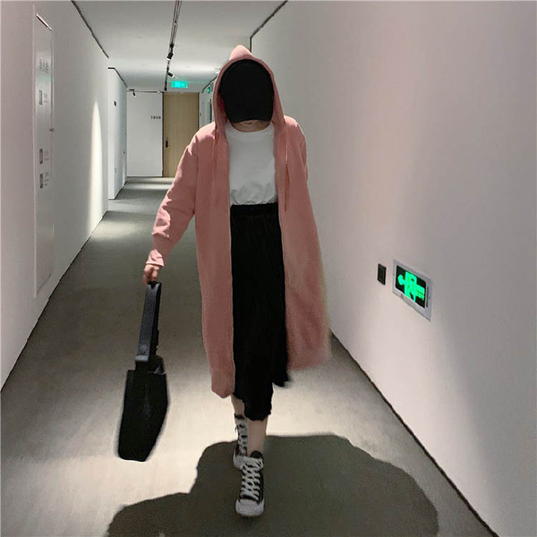 Hosszú sport-alkalmi kabát, rózsaszín kapucnival