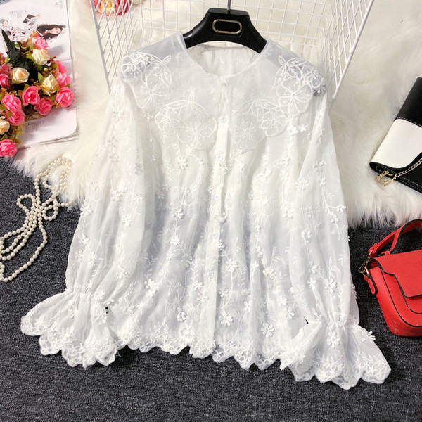 Camasa de dama eleganta model nou cu broderie si nasturi in alb