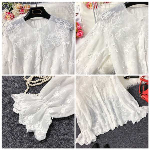 Camasa de dama eleganta model nou cu broderie si nasturi in alb