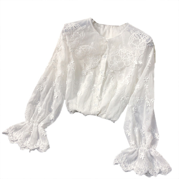 Camasa de dama eleganta model nou cu broderie si nasturi in alb