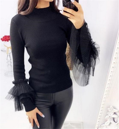 Kék és fekete tüll női pulóver