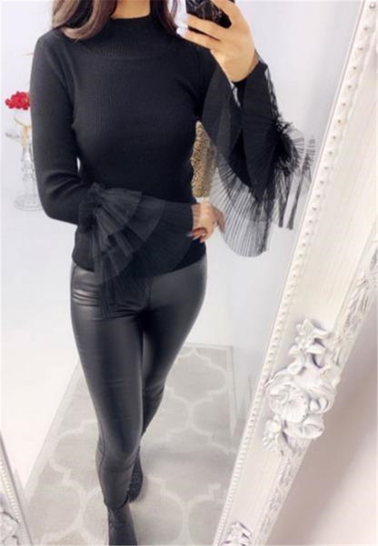 Kék és fekete tüll női pulóver