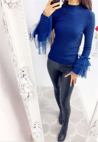 Kék és fekete tüll női pulóver