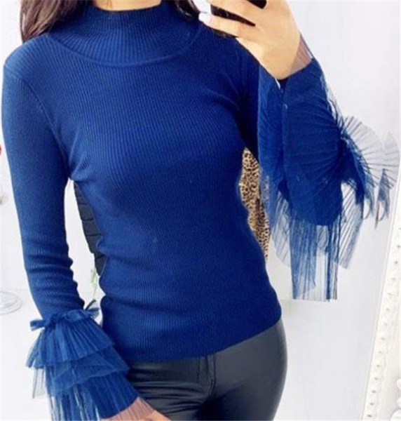 Kék és fekete tüll női pulóver