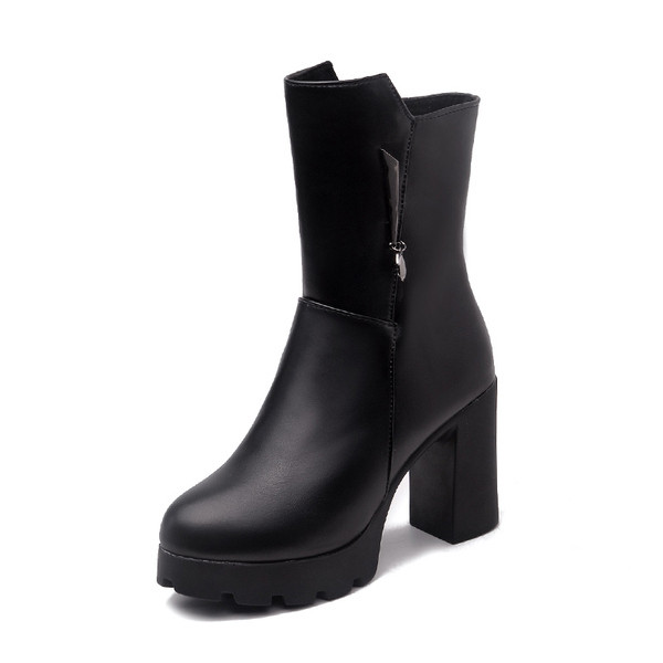 Model NOU de cizme dama din piele ecologica cu toc gros de culoare neagra