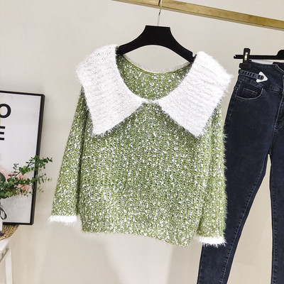 Pulover de dama modern model nou cu decolteu in culoarea gri si verde