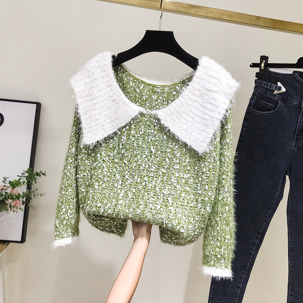 Pulover de dama modern model nou cu decolteu in culoarea gri si verde