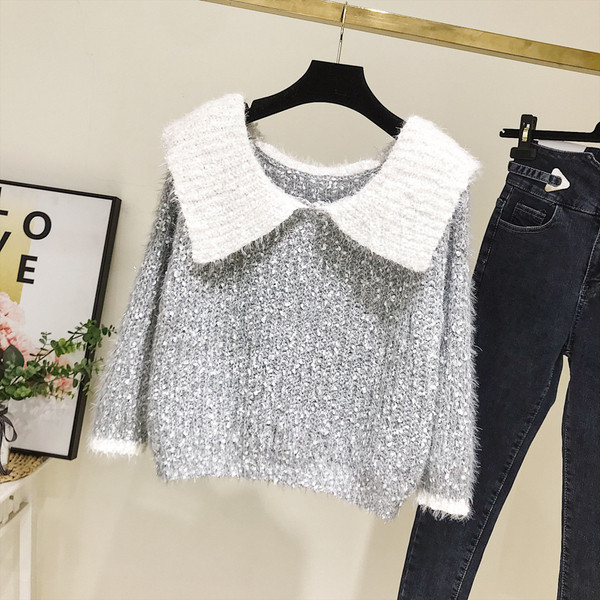 Pulover de dama modern model nou cu decolteu in culoarea gri si verde