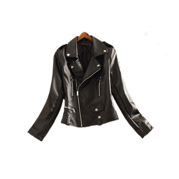 Geaca casual dama din piele ecologica cu fermoar de culoare neagra