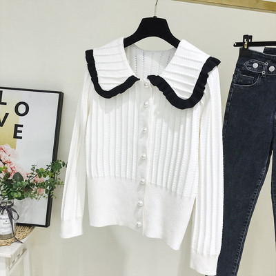 Νέο μοντέλο γυναικεία ζακέτα με κουμπιά και λαιμόκοψη O σε λευκό και μαύρο χρώμα