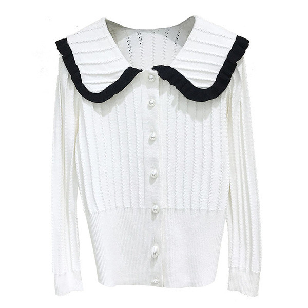 Νέο μοντέλο γυναικεία ζακέτα με κουμπιά και λαιμόκοψη O σε λευκό και μαύρο χρώμα