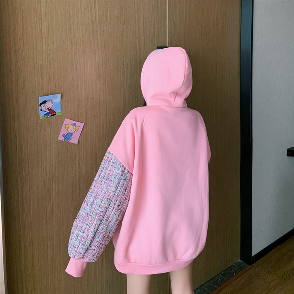 Hanorac lung și lat, roz, cu glugă