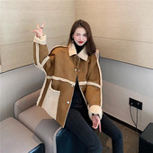 Geaca de dama primavara-toamna in bej si maro cu nasturi