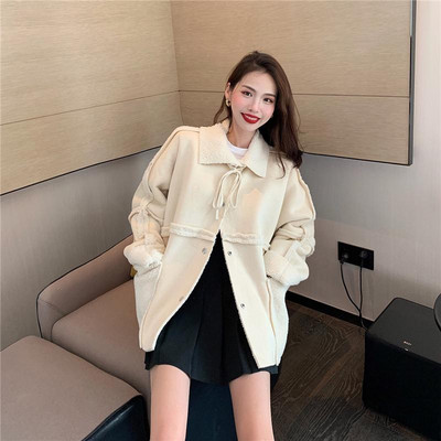 Geaca de dama primavara-toamna in bej si maro cu nasturi