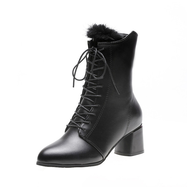 Ghete de dama moderne din piele ecologica cu sireturi de culoare neagra