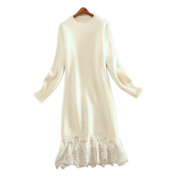 Rochie moderna de dama tricotata cu decolteu oval si dantela in patru culori