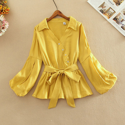 Cămașă modernă de damă cu nasturi și decolteu spitz în diferite culori