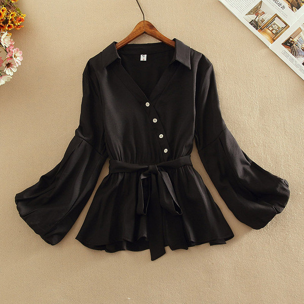 Cămașă modernă de damă cu nasturi și decolteu spitz în diferite culori