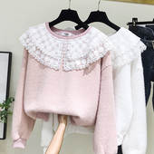 Új modell női pulóver O-nyakkal, fehér és rózsaszín színben