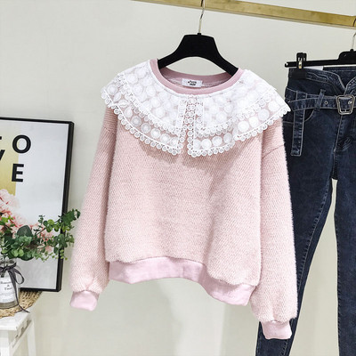 Új modell női pulóver O-nyakkal, fehér és rózsaszín színben