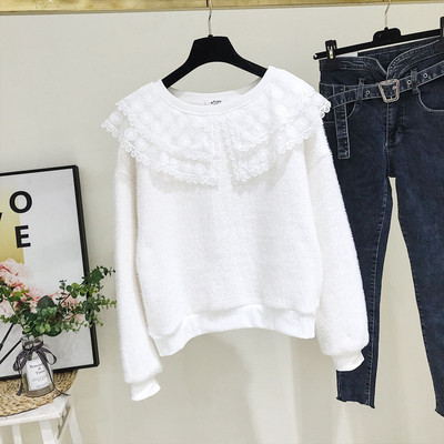 Új modell női pulóver O-nyakkal, fehér és rózsaszín színben