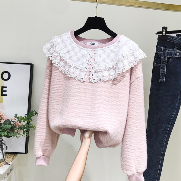 Új modell női pulóver O-nyakkal, fehér és rózsaszín színben