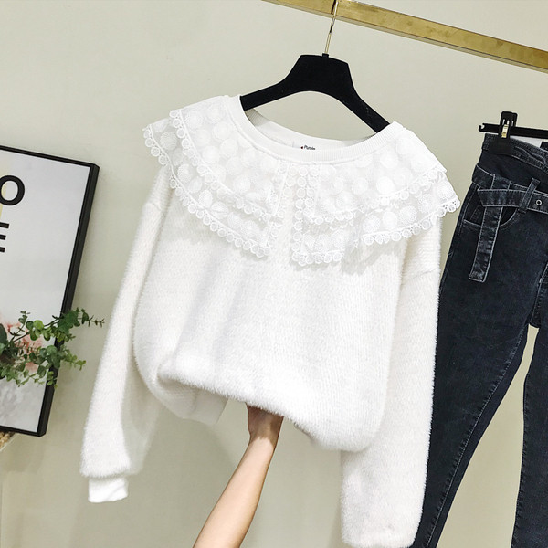 Új modell női pulóver O-nyakkal, fehér és rózsaszín színben