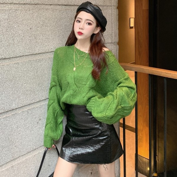 Női széles pulóver narancssárga és zöld színben