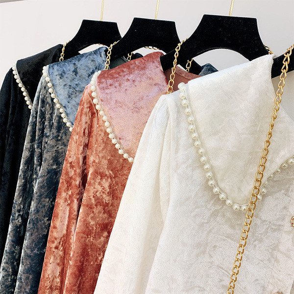 Cămașă de damă din catifea cu perle în patru culori