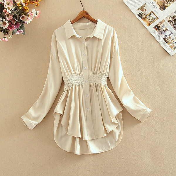 Cămașă casual de damă asimetrică cu nasturi și mâneci lungi în mai multe culori