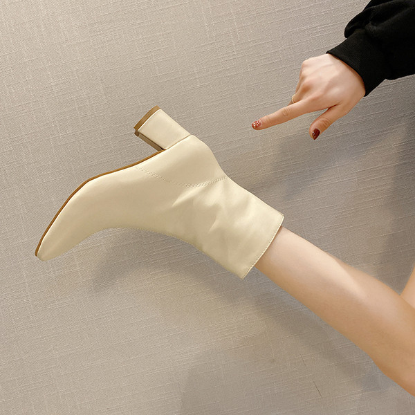 Cizme de dama din piele cu toc gros in mai multe culori