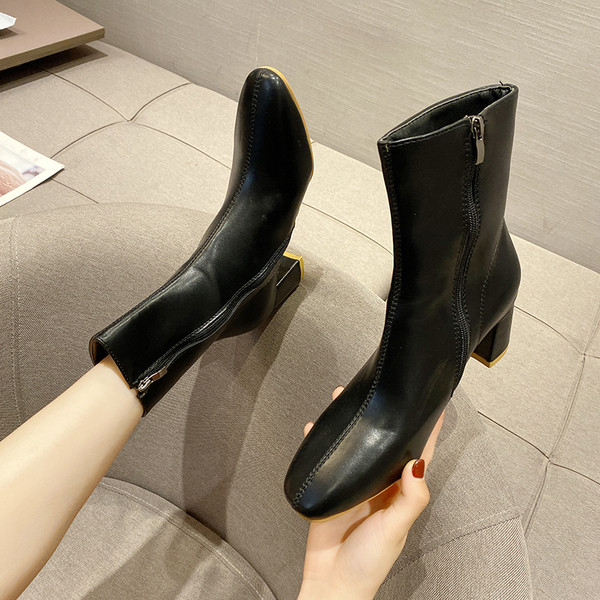 Cizme de dama din piele cu toc gros in mai multe culori