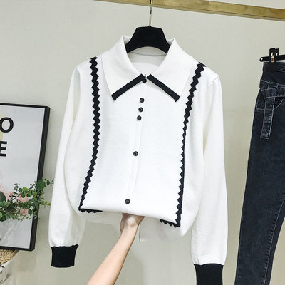 Pulover de dama model nou cu guler si nasturi in alb si negru