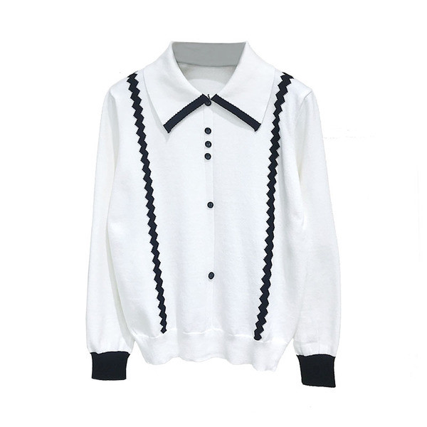 Pulover de dama model nou cu guler si nasturi in alb si negru