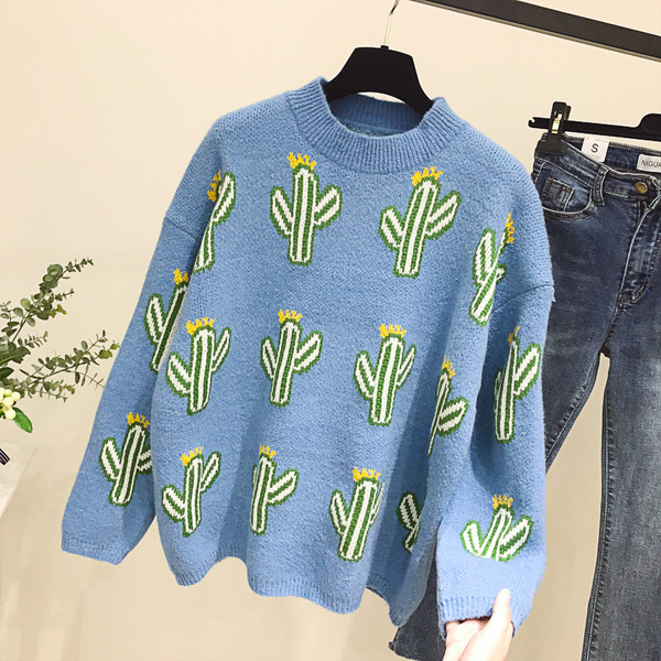 Pulover de dama model nou cu dantela si decolteu O in albastru