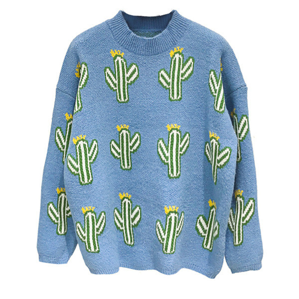 Pulover de dama model nou cu dantela si decolteu O in albastru