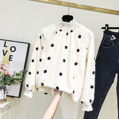 Új modell modern női blúz, pöttyös, magas pólógallérral